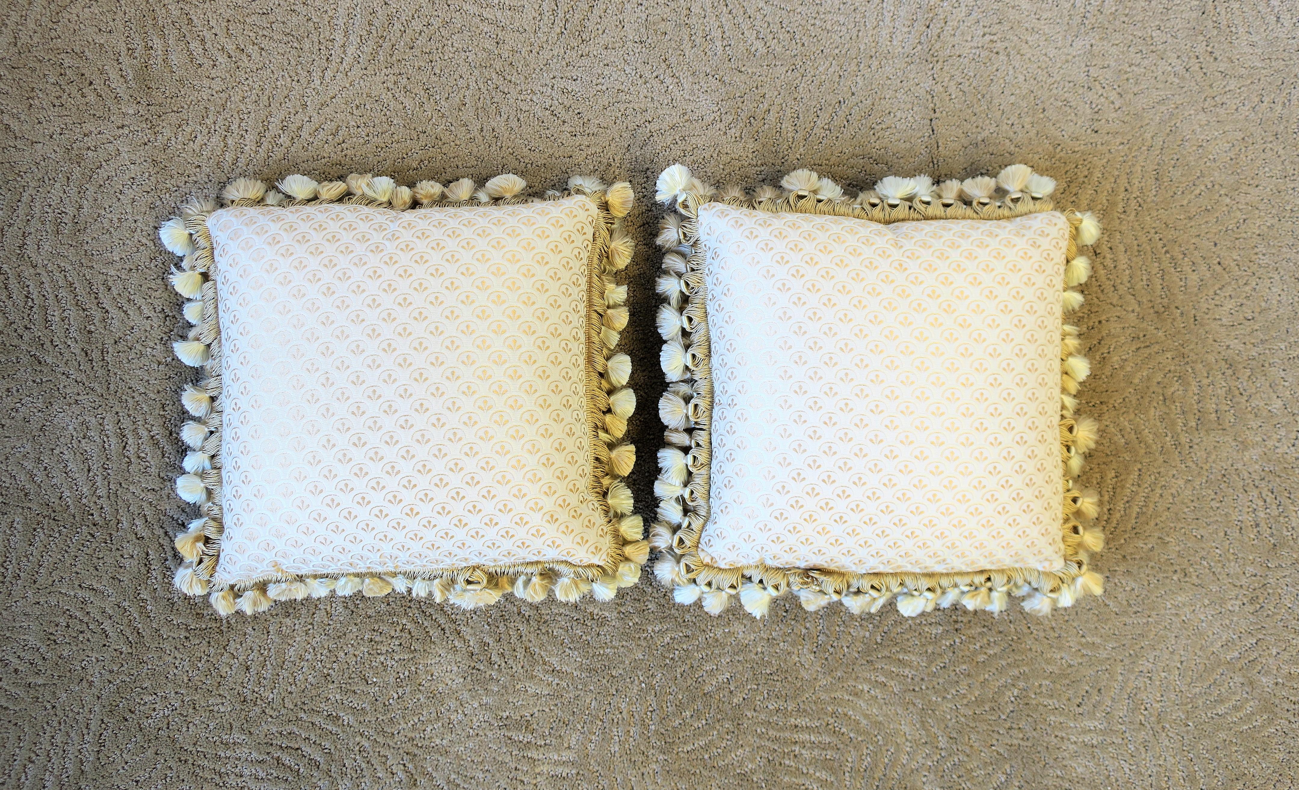 European Custom Upholstered Silk Accent Pillows with Fringe and Tassels
