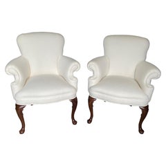 Pair of Custom Upholstered Arm Chairs in White Matelasse
