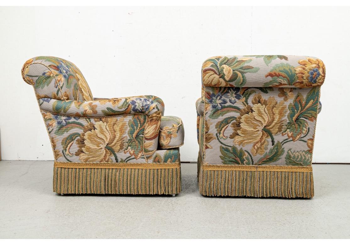 Tapestry Pair of Custom Upholstered Club Chairs by Edward Ferrell