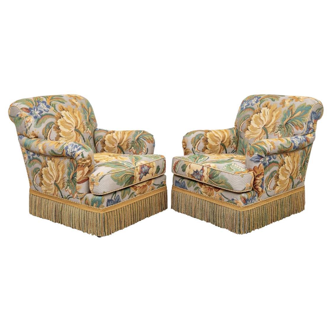 Pair of Custom Upholstered Club Chairs by Edward Ferrell For Sale at