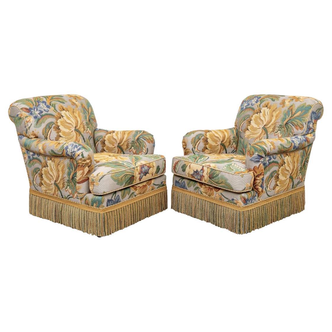 Pair of Custom Upholstered Club Chairs by Edward Ferrell