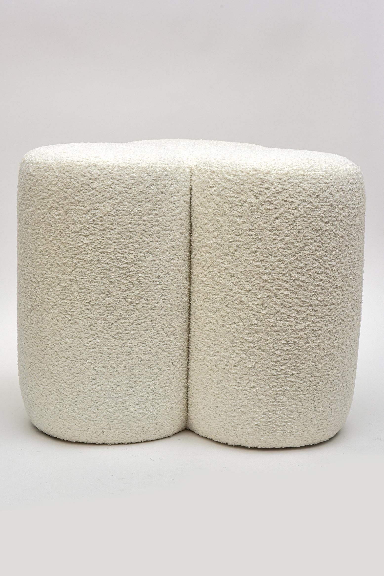 American Pair of Custom Upholstered White Bouclé Cloud Ottomans or Benches 