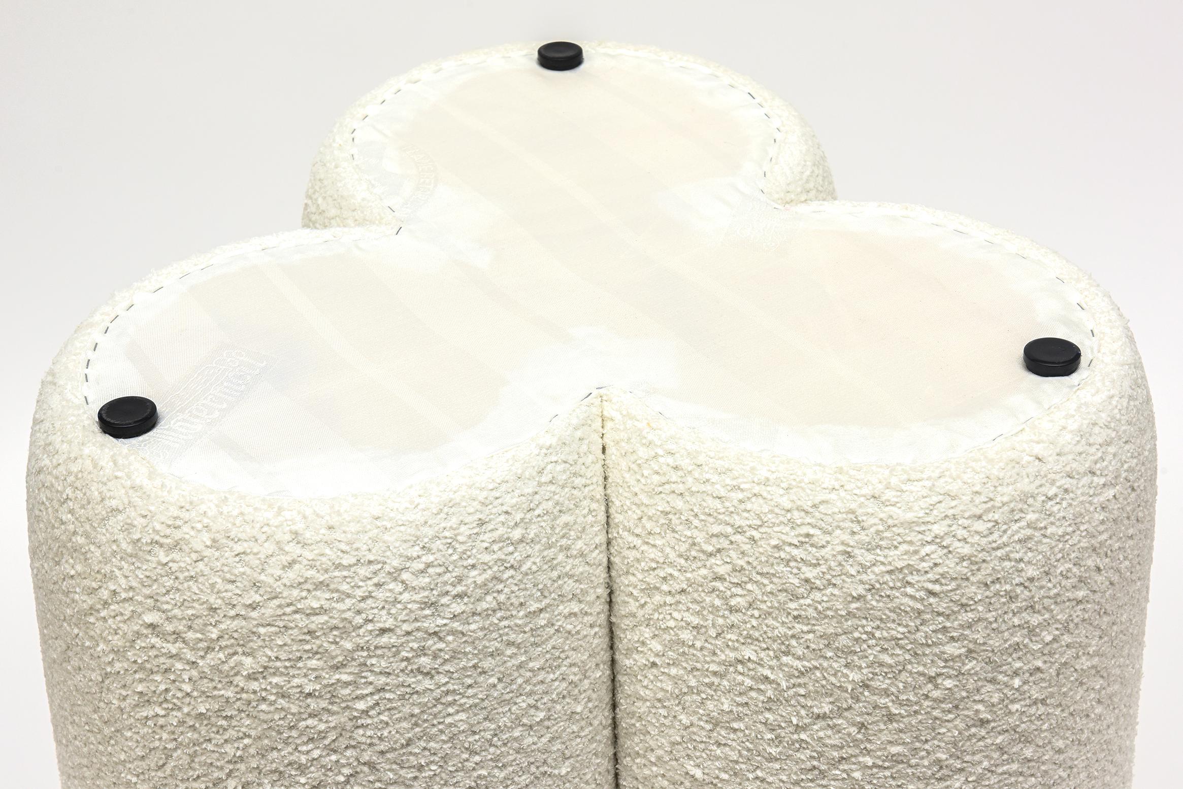 Pair of Custom Upholstered White Bouclé Cloud Ottomans or Benches  1