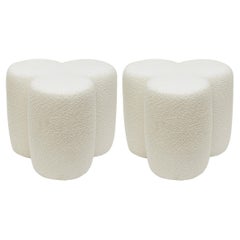 Pair of Custom Upholstered White Bouclé Cloud Ottomans or Benches 