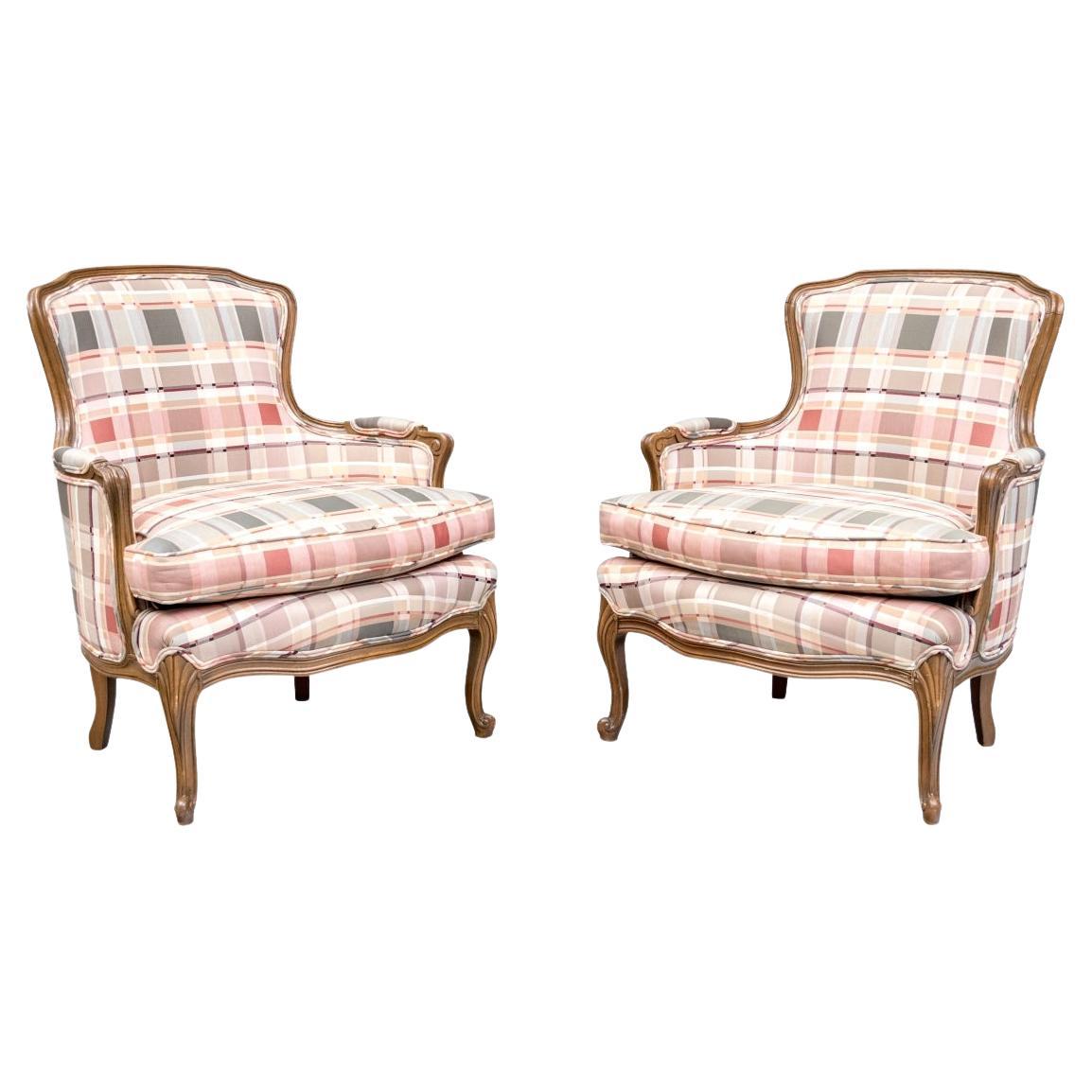 Pair Of Custom Upholstered Wide Barrel Back Armchairs