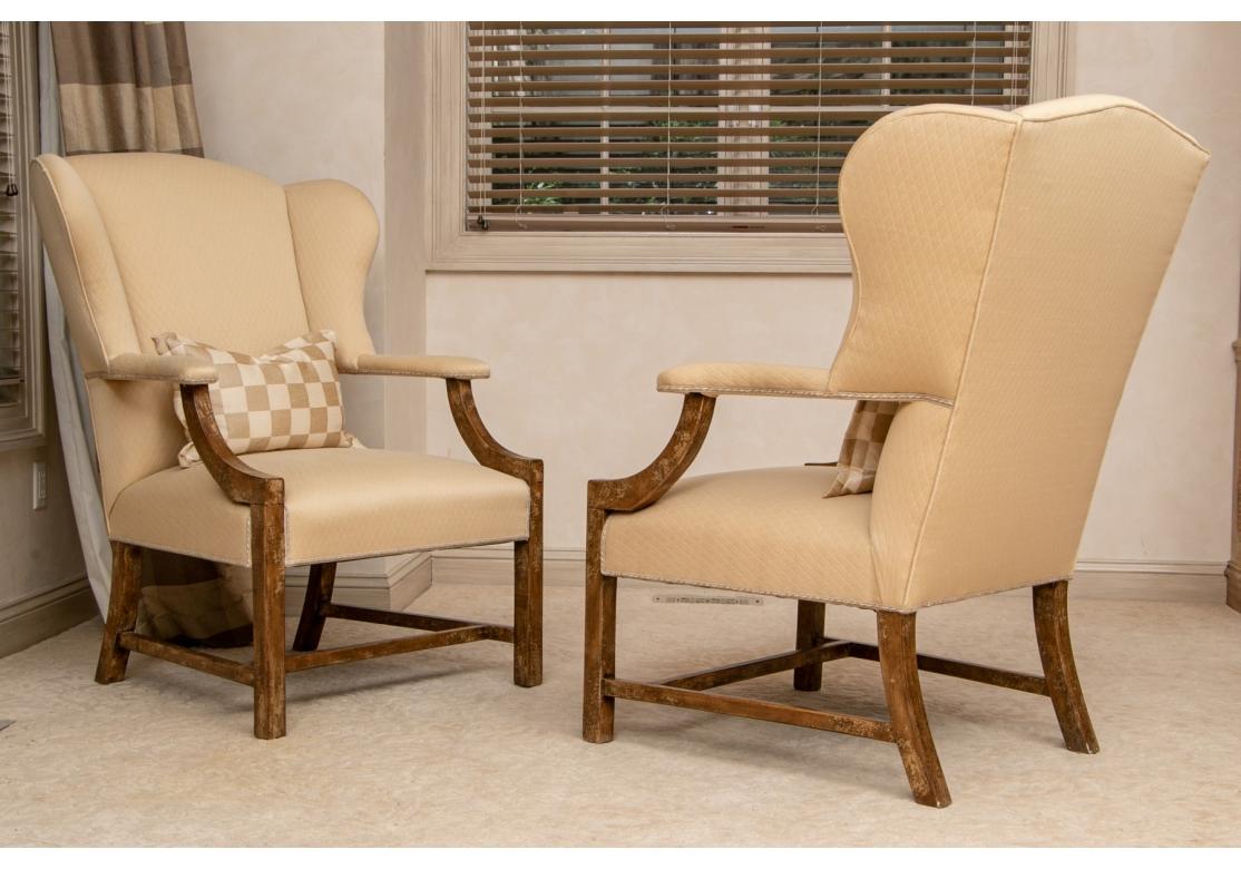 Fabric Pair of Custom Upholstered Wing Chairs For Sale