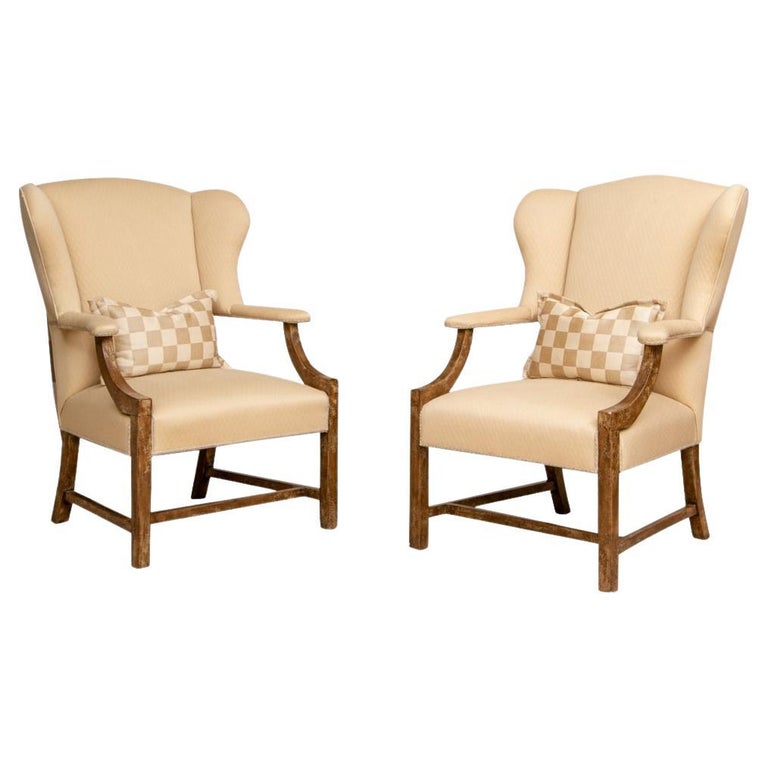 Pair of Custom Upholstered Wing Chairs For Sale at 1stDibs
