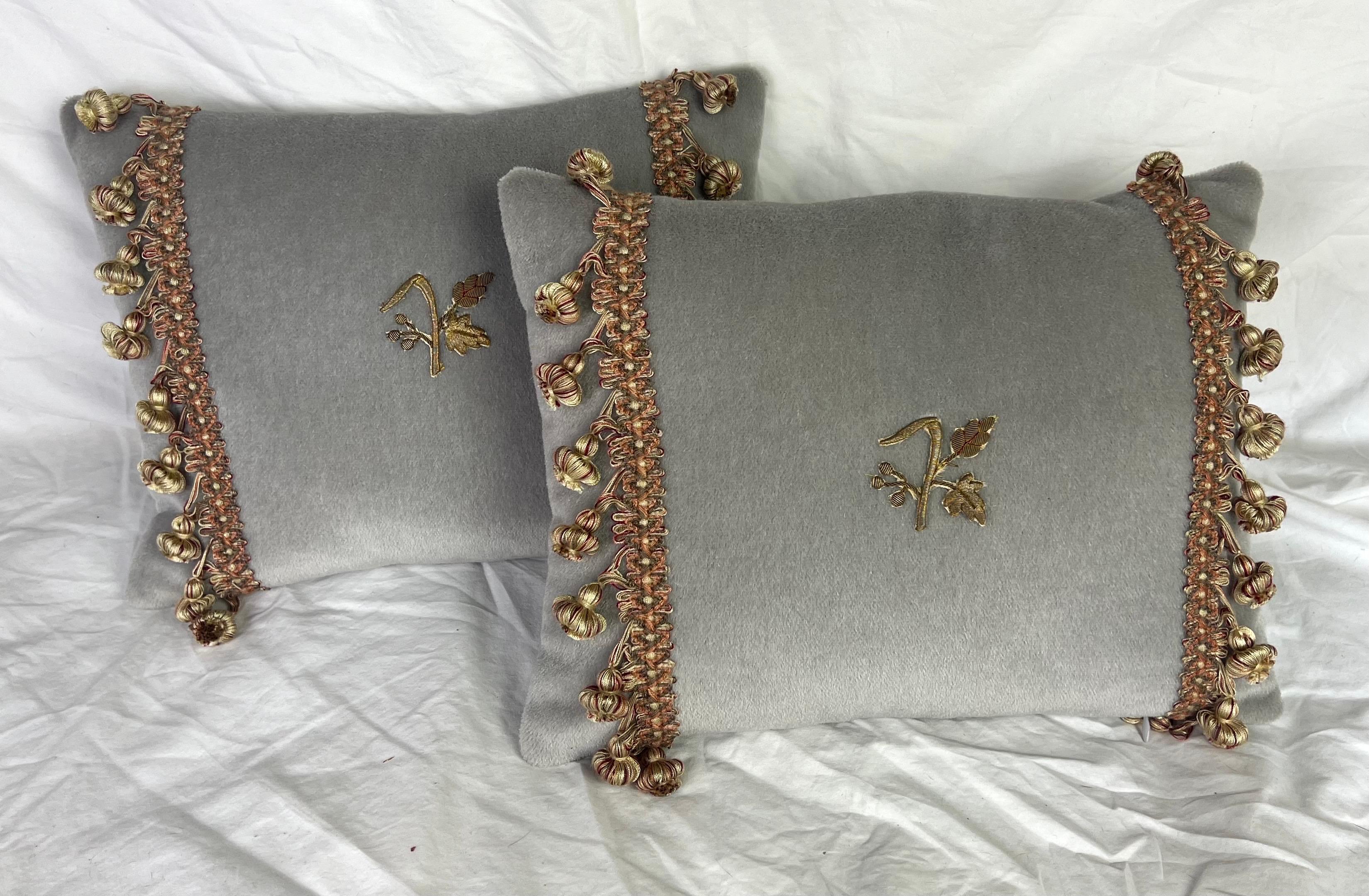 Other Pair of Custom Velvet Appliqued Pillows by MLA