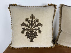 Pair of Custom Velvet Pillows with 19th-Century French Metallic Appliqués