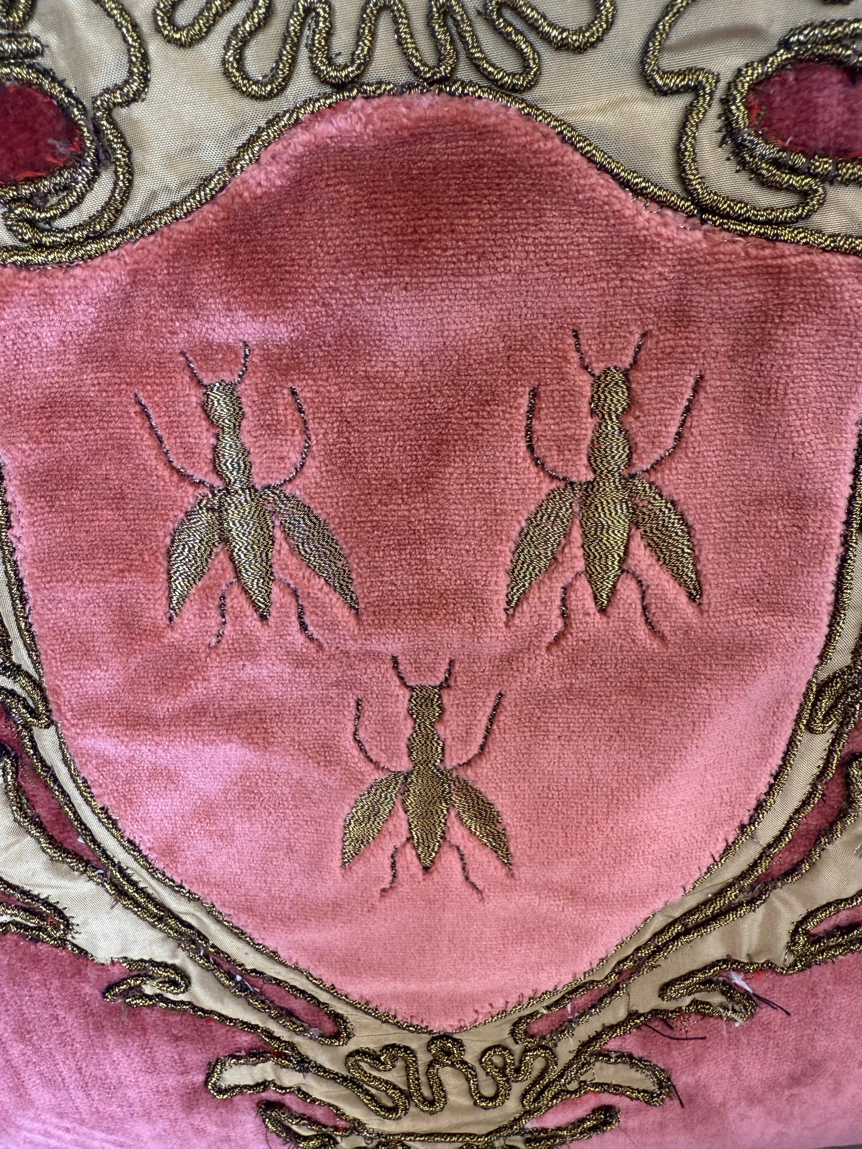 American Pair of Custom Velvet Pillows with Heraldic Crest by Melissa Levinson For Sale