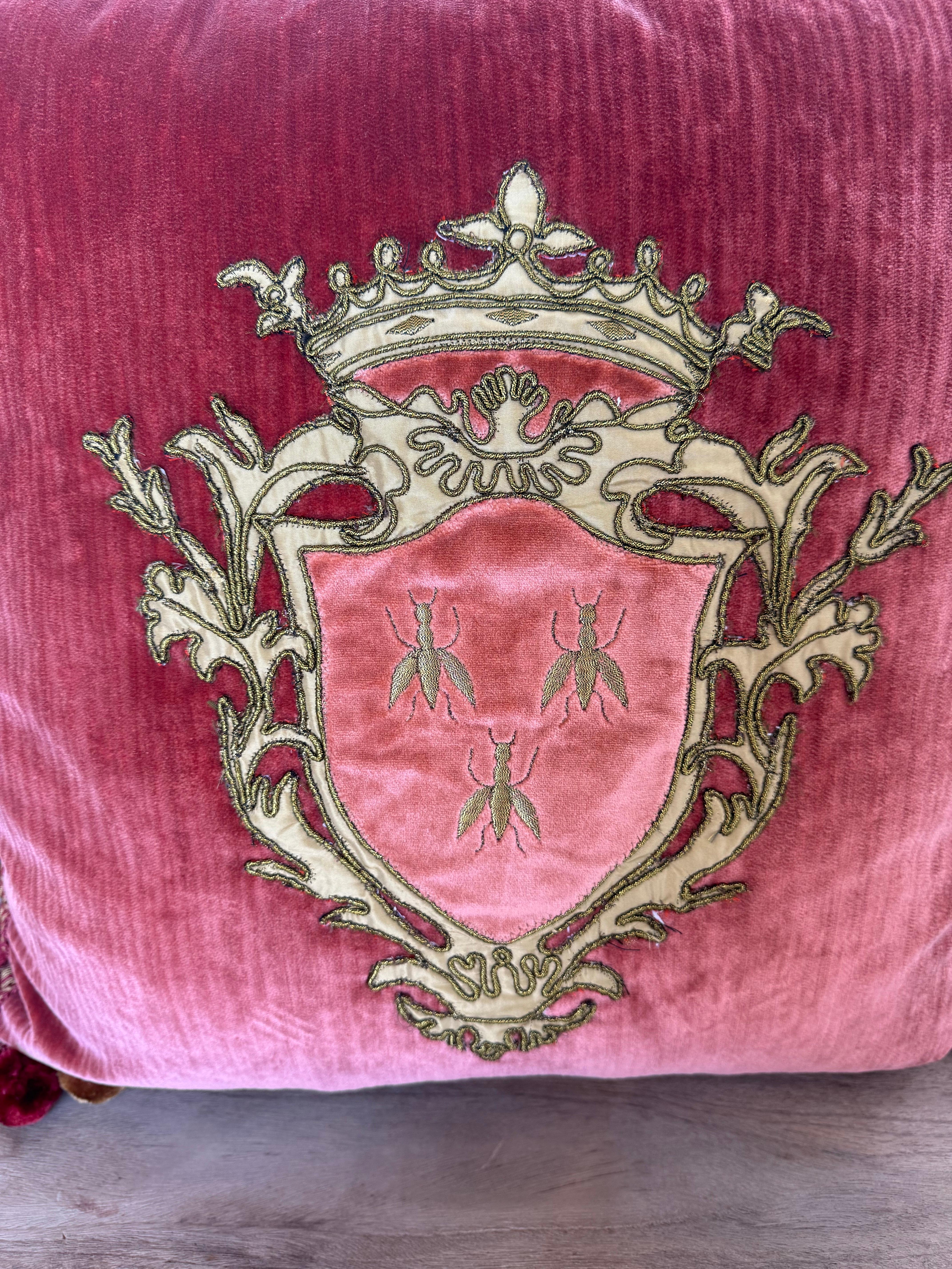 Contemporary Pair of Custom Velvet Pillows with Heraldic Crest by Melissa Levinson For Sale