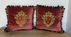 Pair of Custom Velvet Pillows with Heraldic Crest by Melissa Levinson