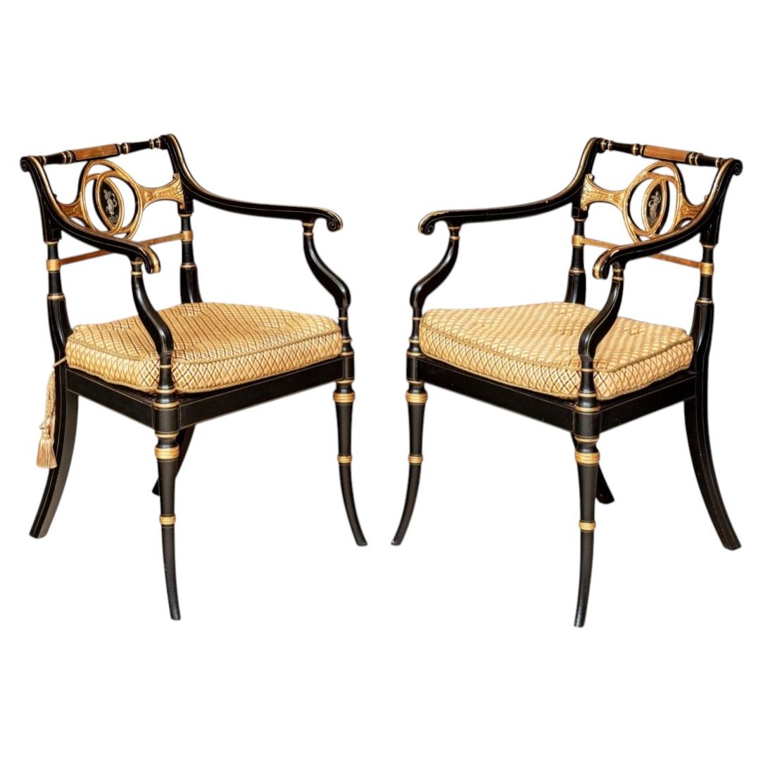 Pair Of Custom Vintage English Regency Style Armchairs #2