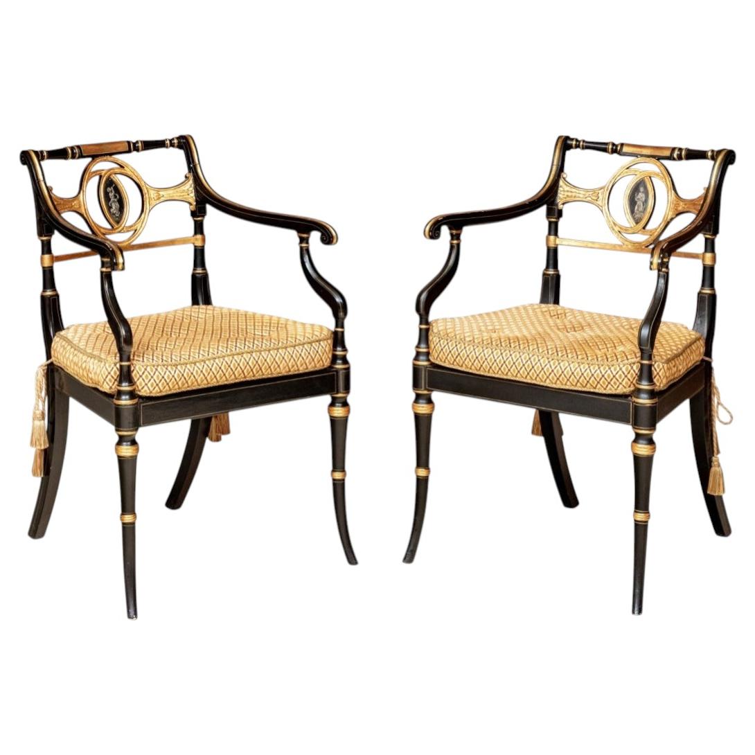 Pair Of Custom Vintage English Regency Style Armchairs #6