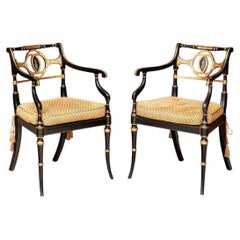Paire de fauteuils de style Regency anglais vintage sur mesure #6