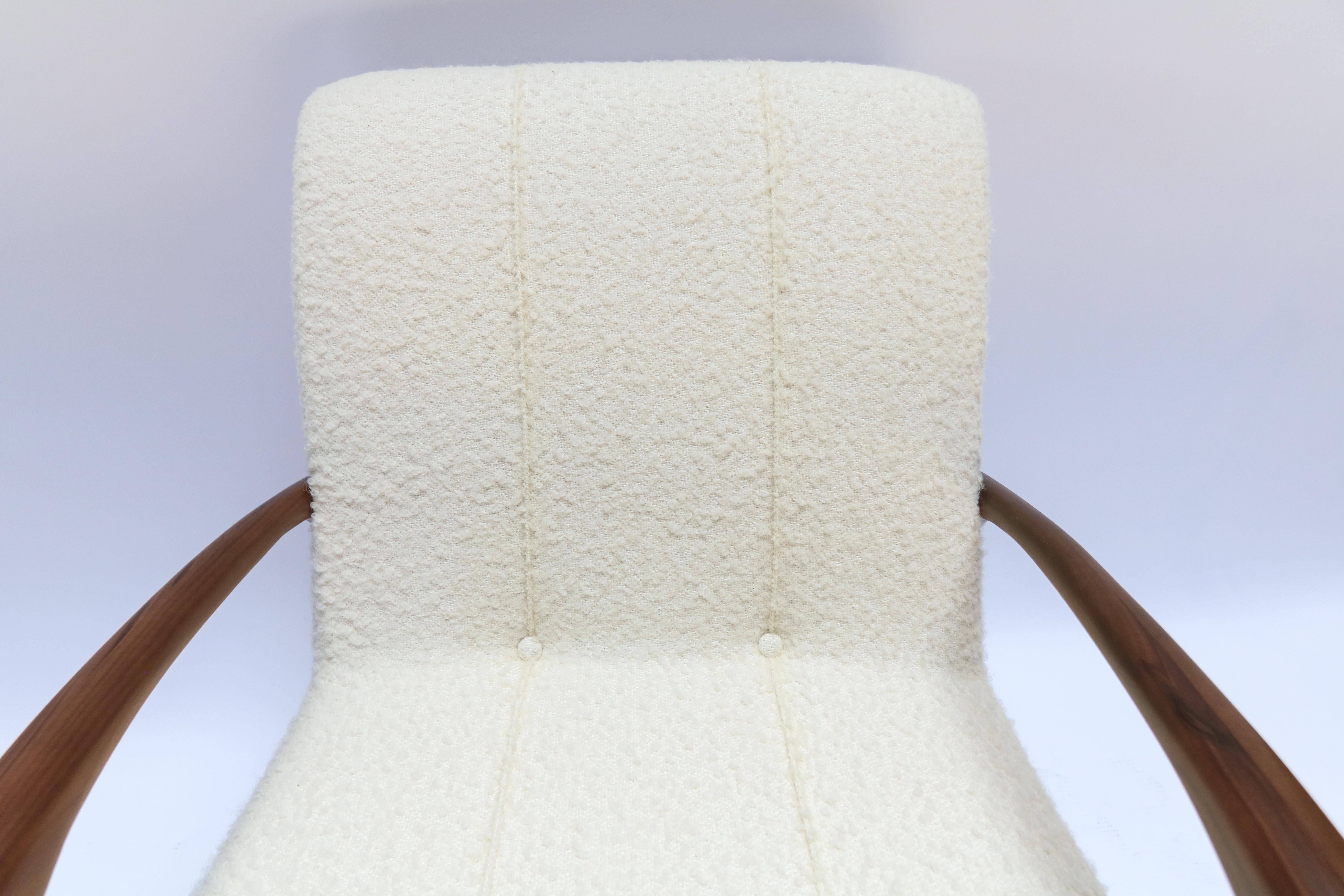 Bouclé Pair of Custom Walnut Armchairs in Ivory Boucle by Adesso Imports For Sale