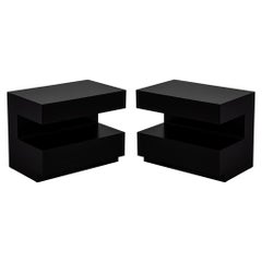 Pair of Custom Walnut Black Nightstand End Tables by Carrocel