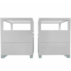 Pair of Custom White Lacquer and Lucite Nightstands by Cain Modern