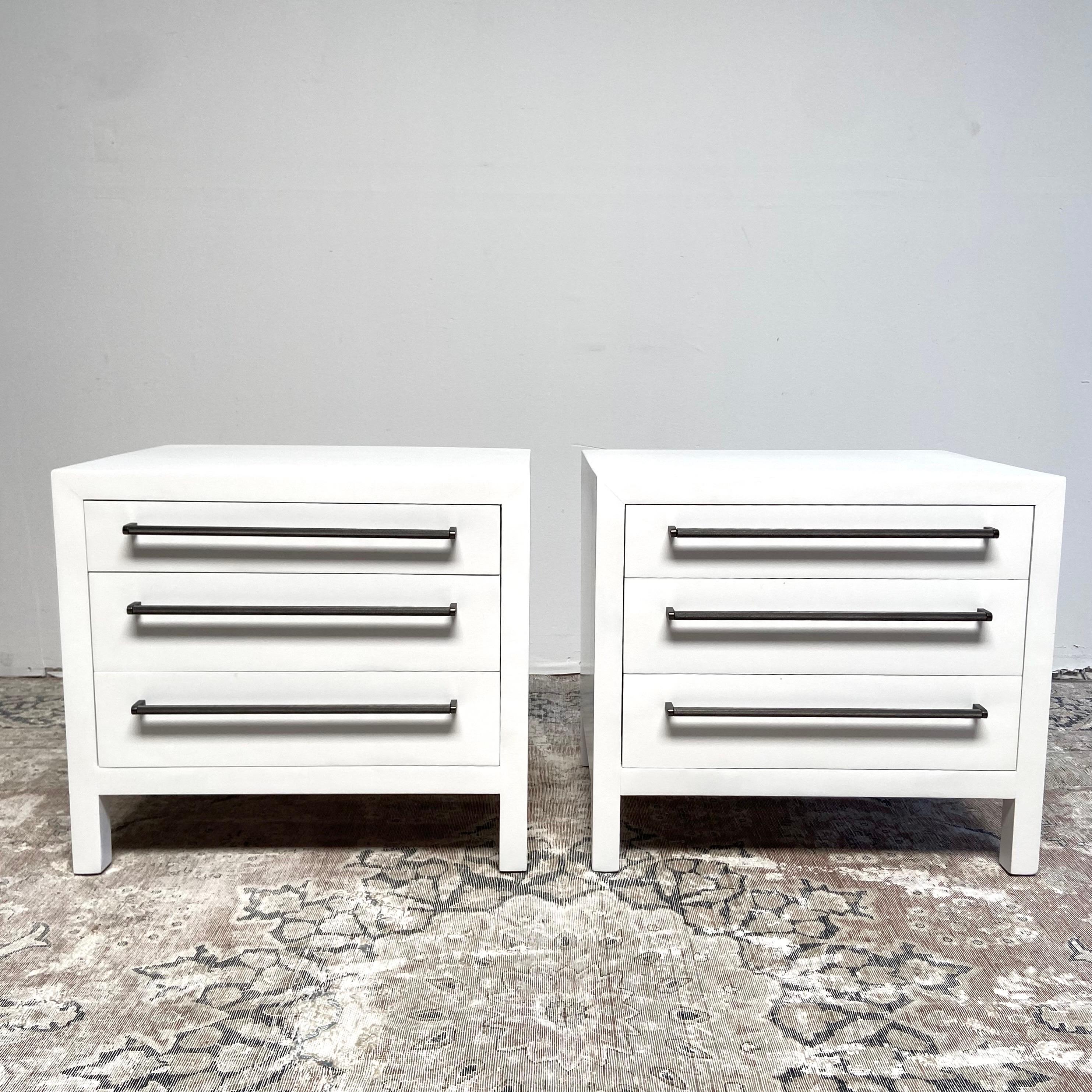 Pair of Custom White Painted Night Stands with Knurled Pulls 6