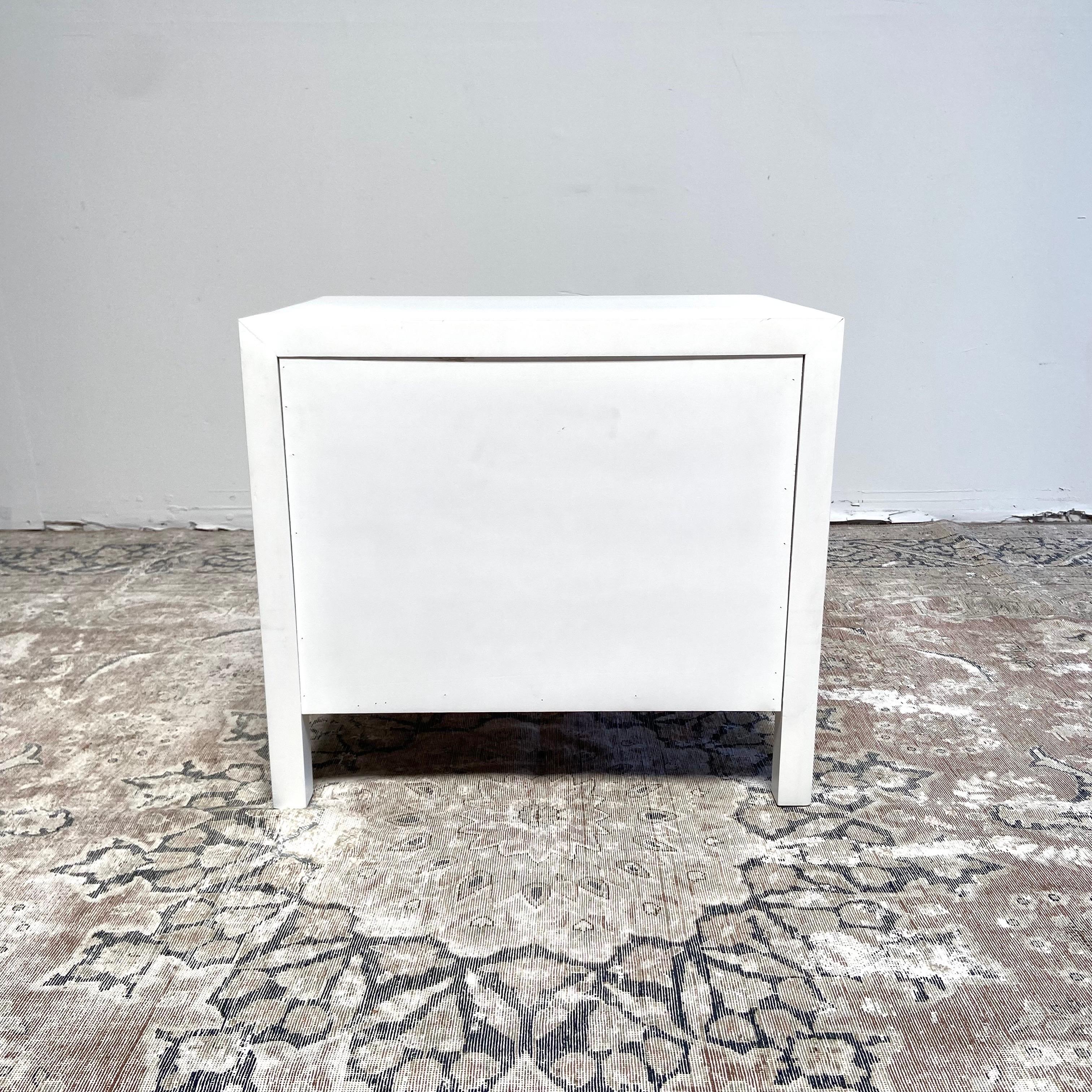 Contemporary Pair of Custom White Painted Night Stands with Knurled Pulls