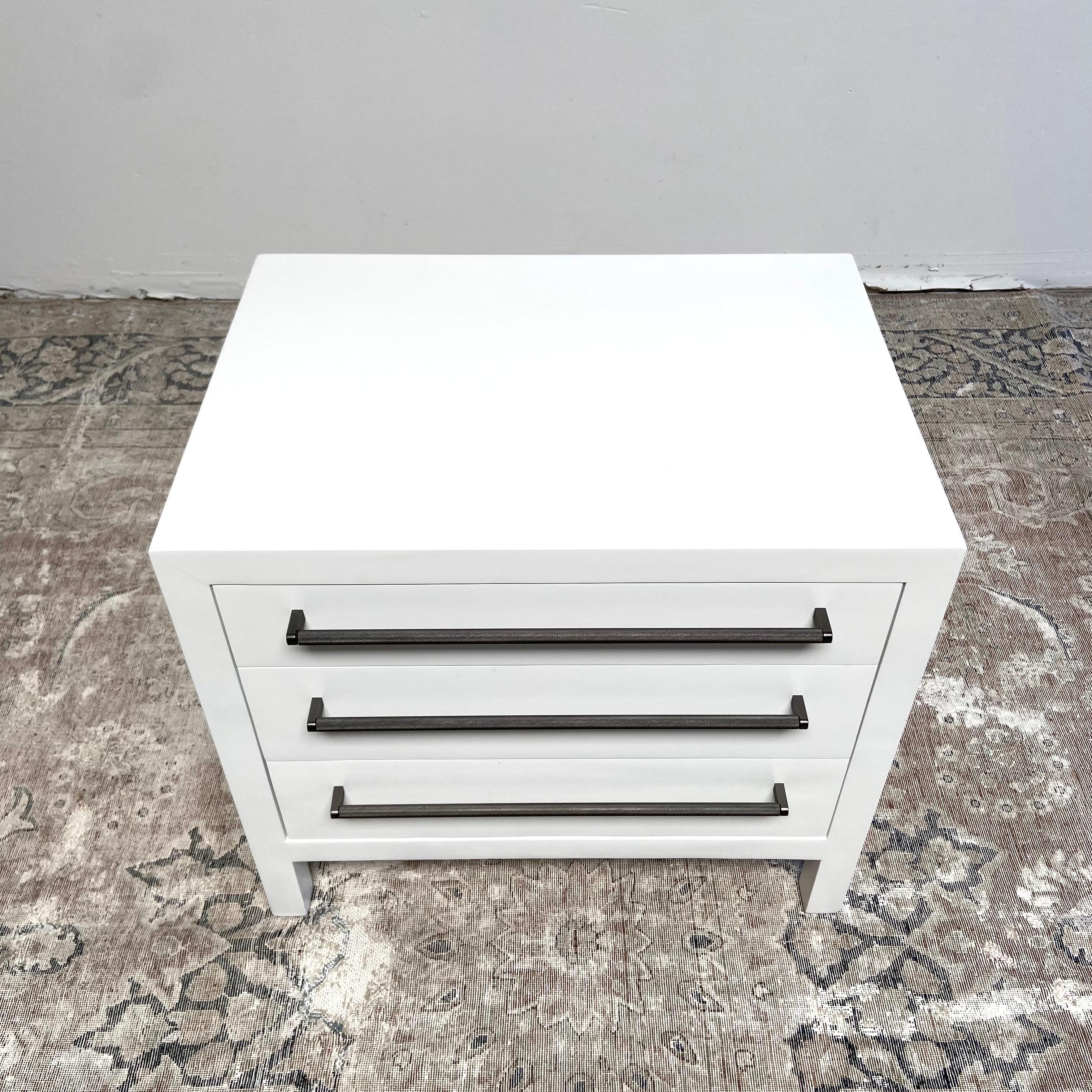 Pair of Custom White Painted Night Stands with Knurled Pulls 1