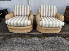 Pair of Custom Wicker Swivel Lounge Chairs by Century Furniture