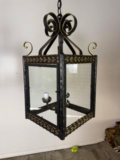 Pair of Custom Wrought Iron and Gilt Lantern Pendants by Miamar Home