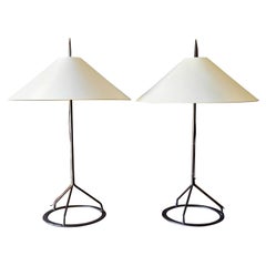 Pair of Custom Wrought Iron Lamps with Shades