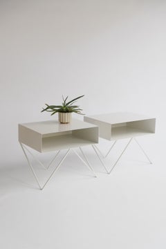 Pair of Customisable Paper White Steel Robot End Tables / Nightstands