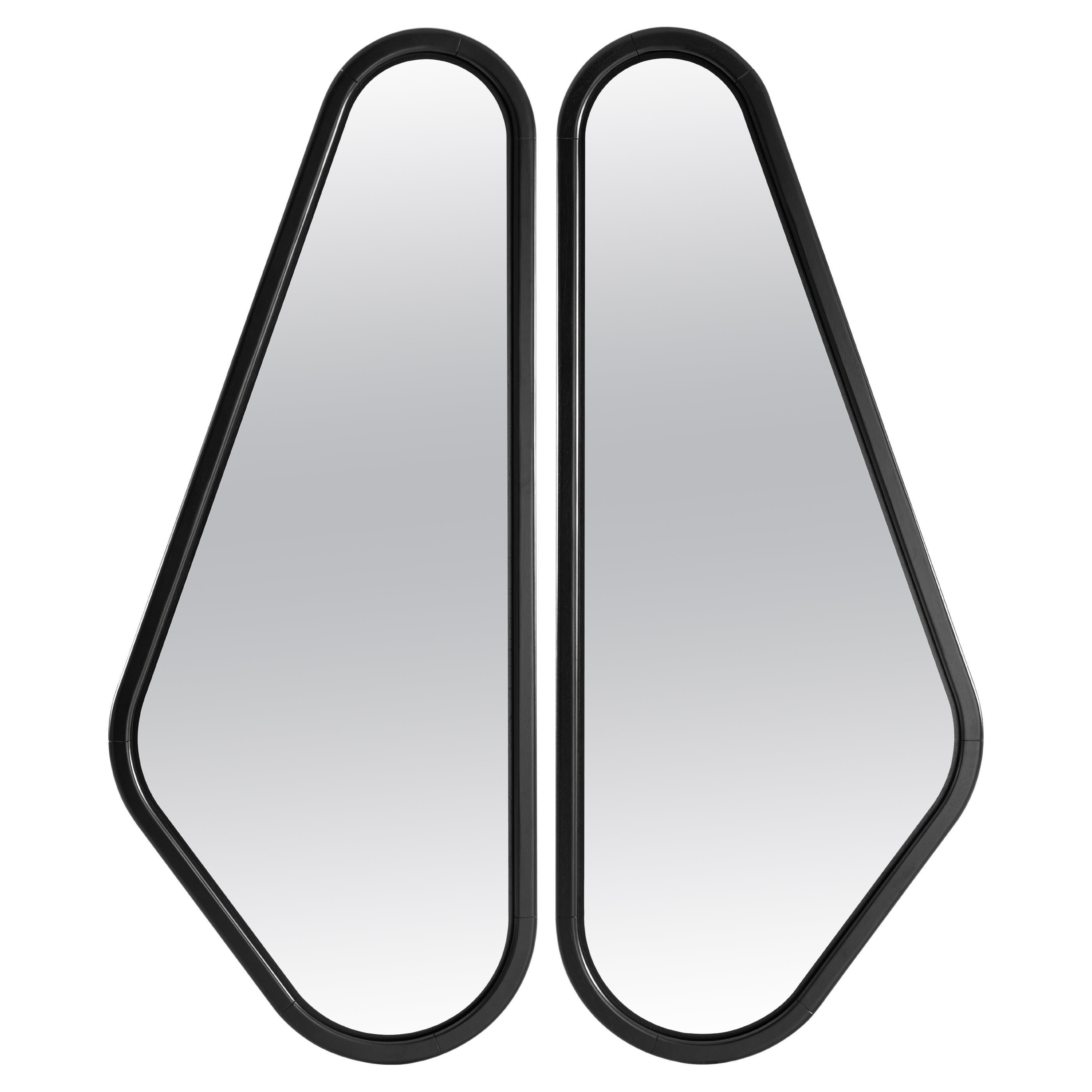 Pair of Customizable Black Matte Winged Wall Mirrors, Ali Collection