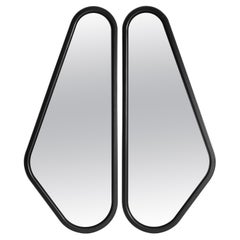 Pair of Customizable Black Matte Winged Wall Mirrors, Ali Collection