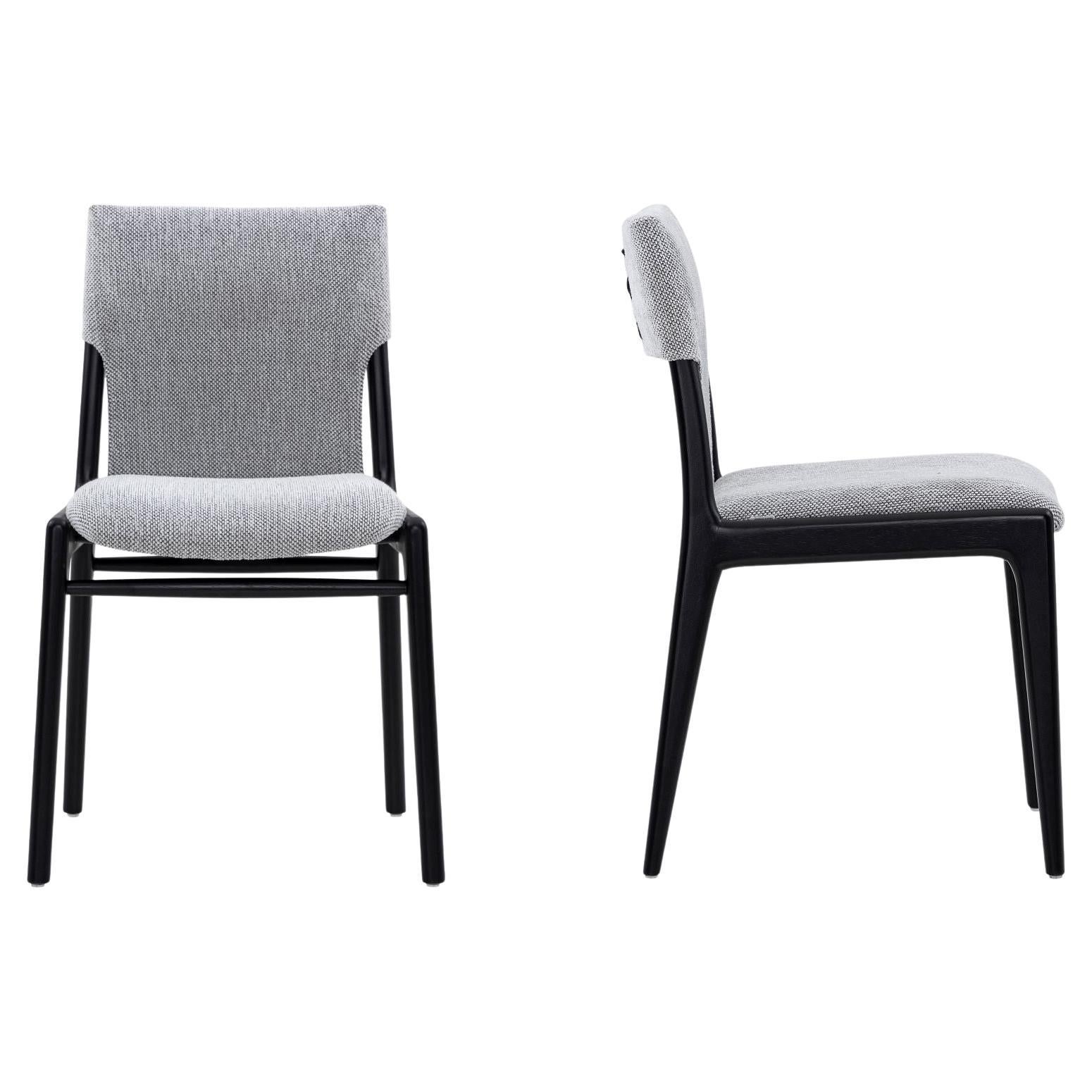 Pair of Customizable Dining Chairs in Black Matte and Grey Fabric – Tress Line