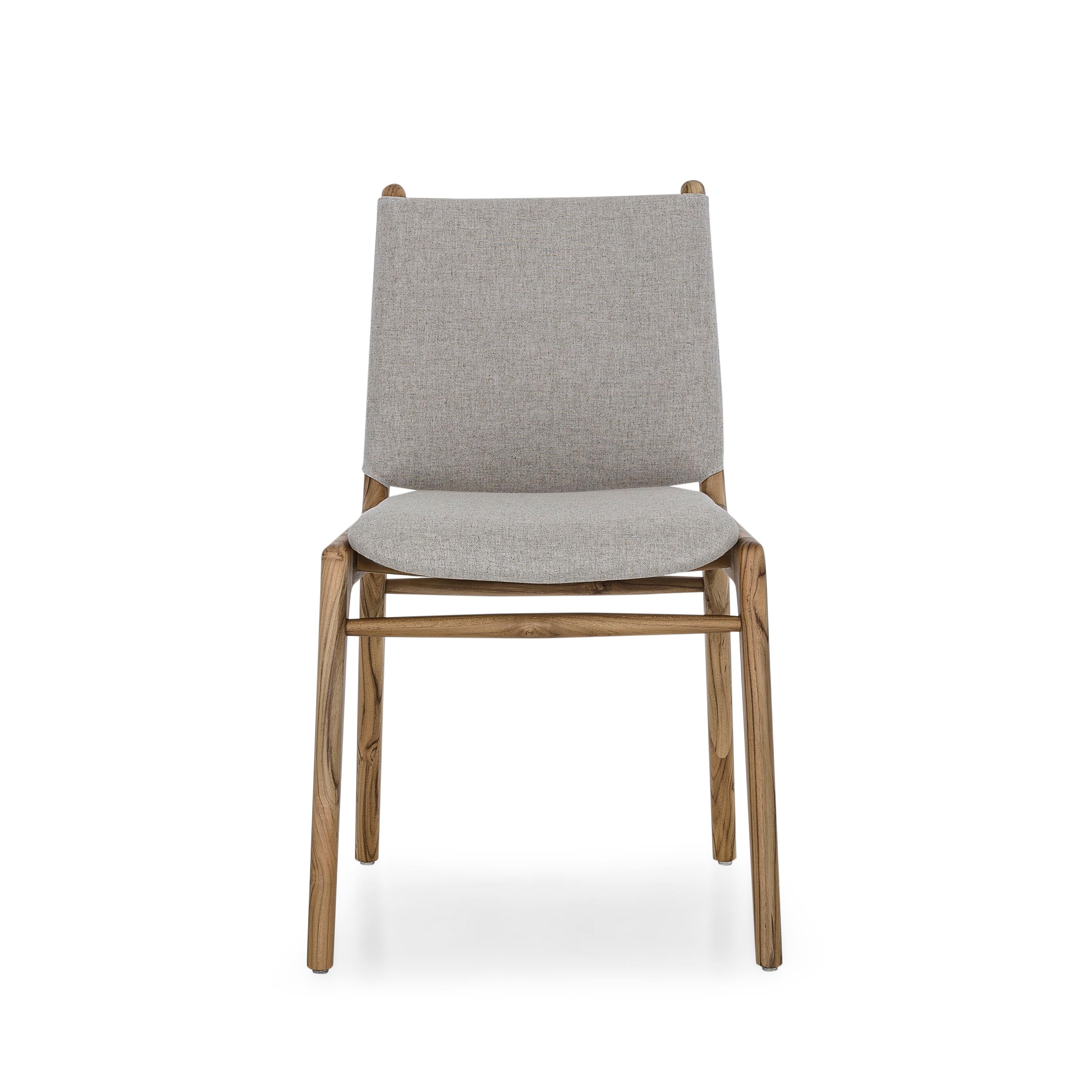 Ein Paar anpassbare Esszimmerstühle aus Teakholz mit hafermehlfarbener Polsterung - Cappio Line im Angebot 5