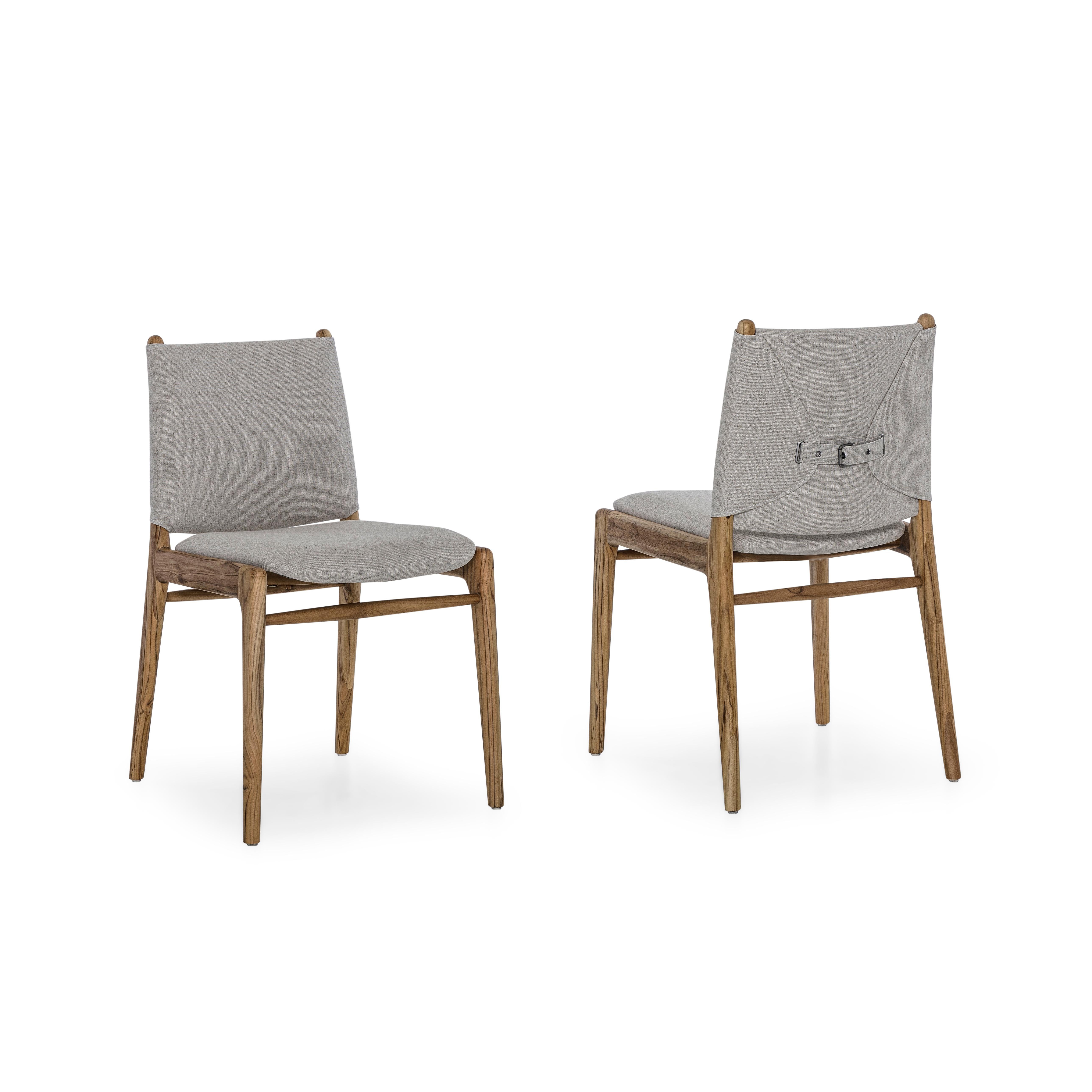 Ein Paar anpassbare Esszimmerstühle aus Teakholz mit hafermehlfarbener Polsterung - Cappio Line im Angebot 6