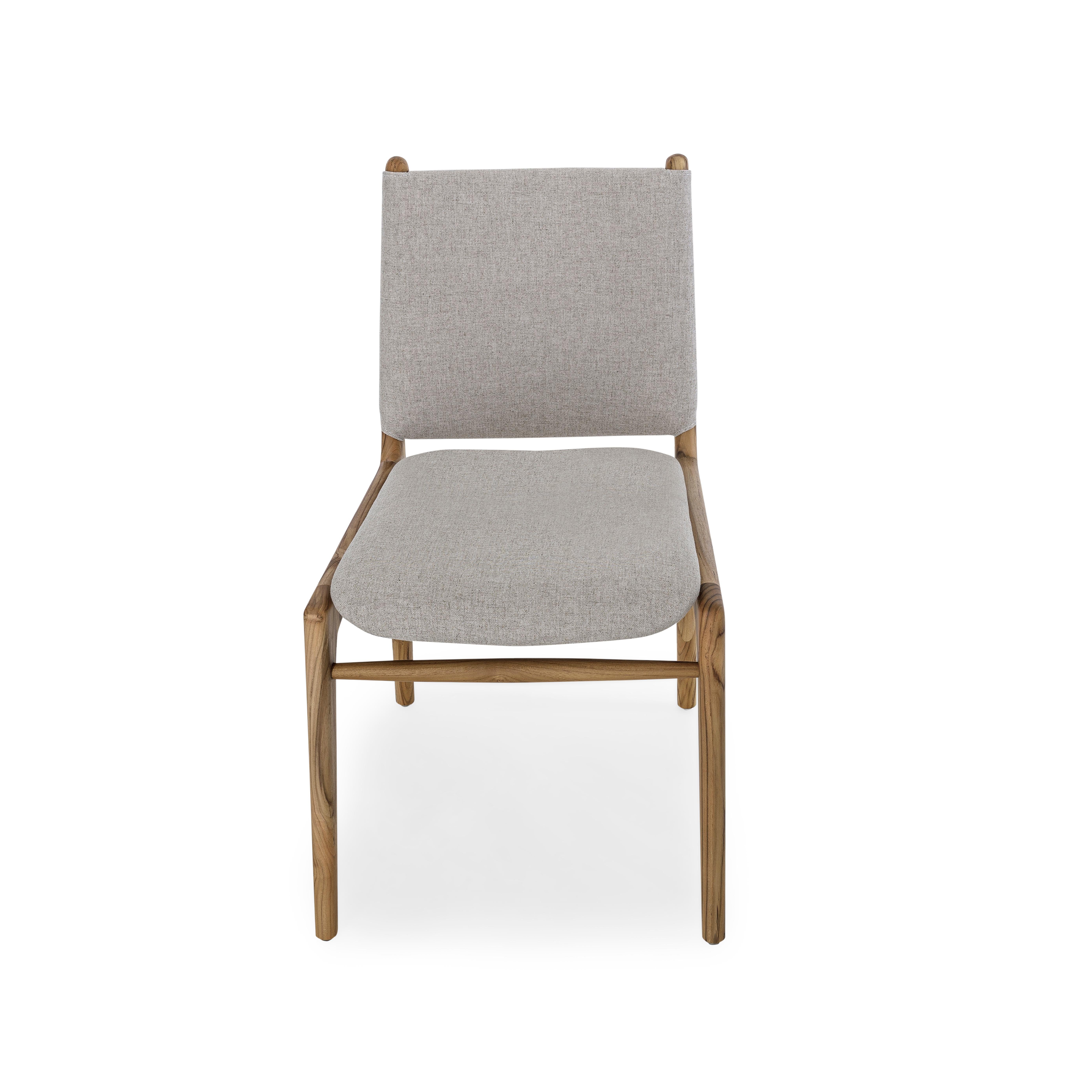 Ein Paar anpassbare Esszimmerstühle aus Teakholz mit hafermehlfarbener Polsterung - Cappio Line im Angebot 1