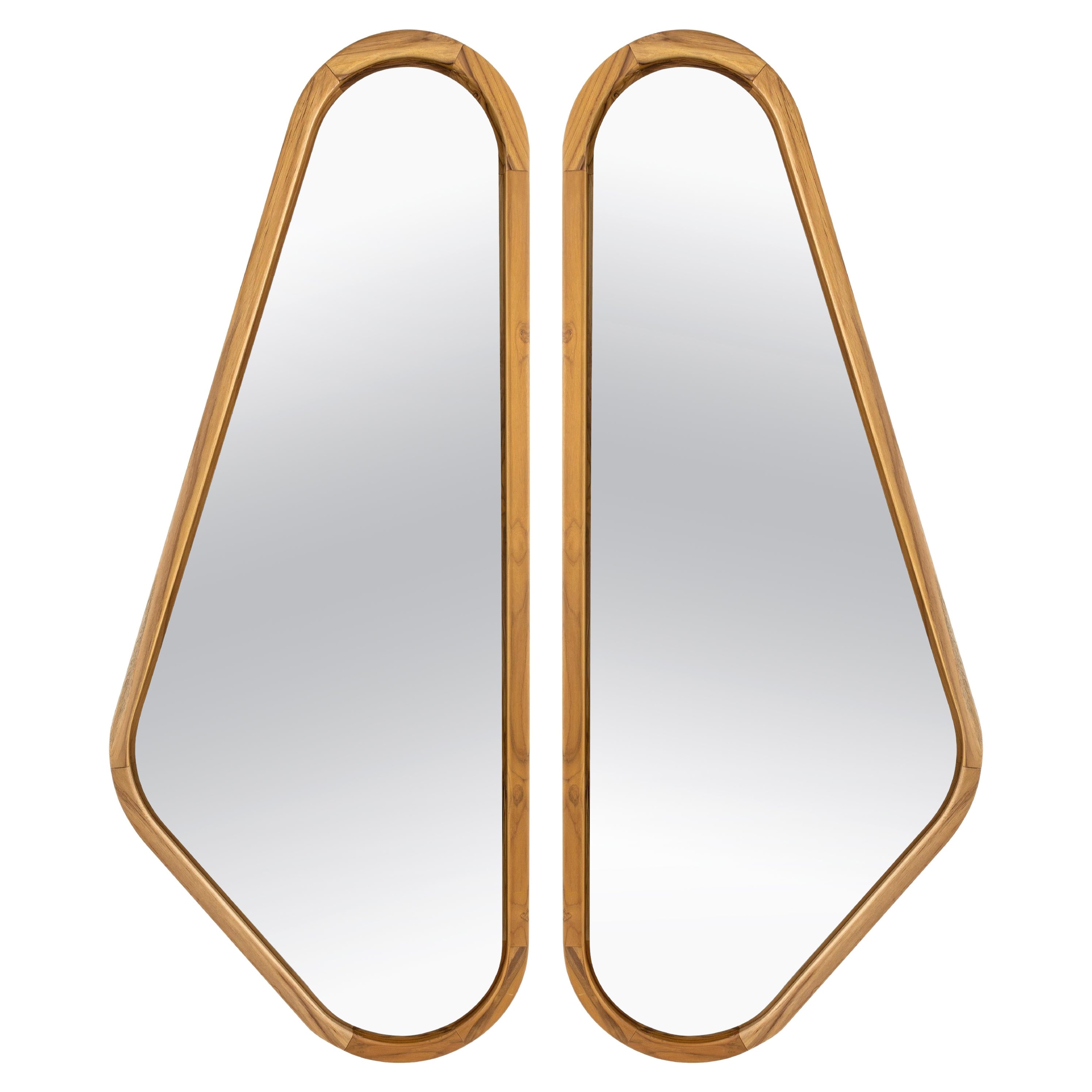 Pair of Customizable Teak Wood Winged Wall Mirrors, Ali Collection For Sale