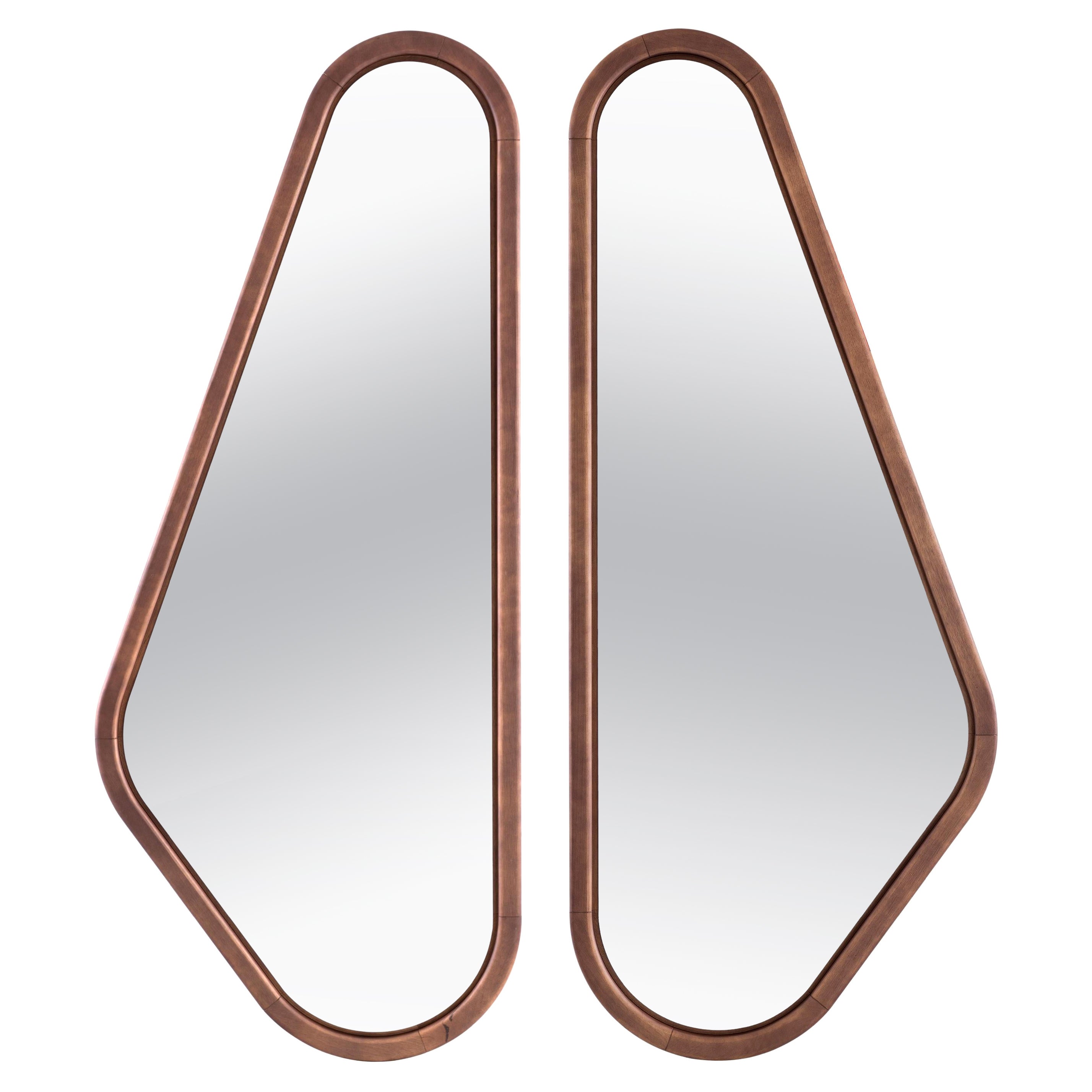 Pair of Customizable Walnut Veneer Winged Wall Mirrors, Ali Collection
