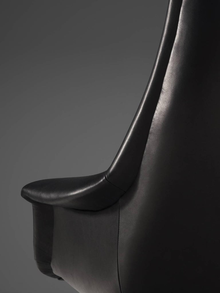 Pair of Customized Black Leather Lounge Chairs For Sale at 1stDibs