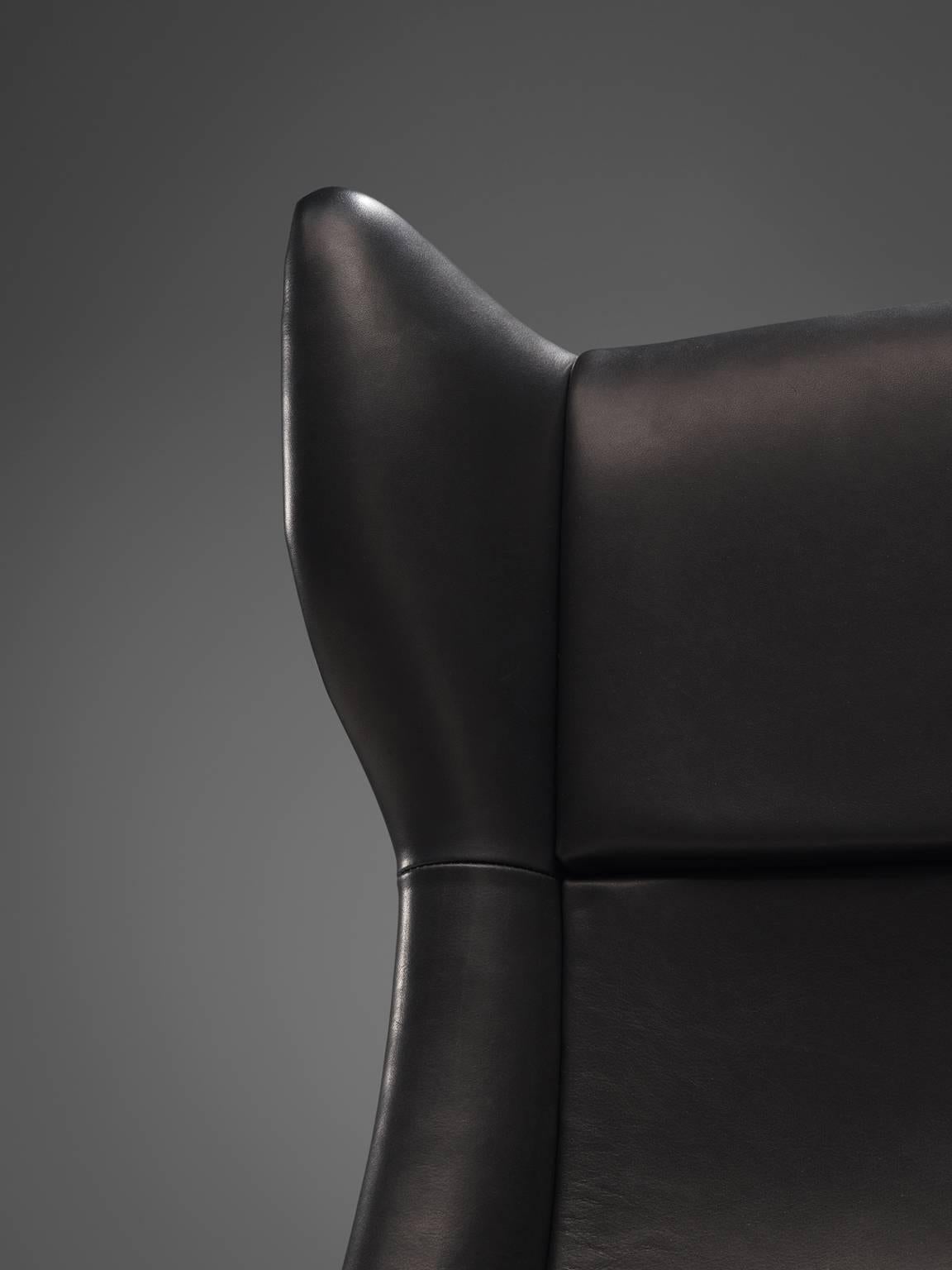 Mid-20th Century Pair of Customized Black Leather Lounge Chairs