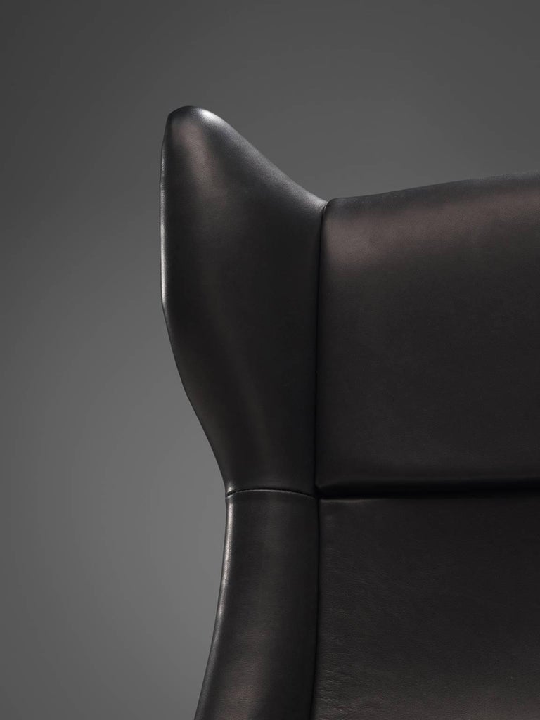 Pair of Customized Black Leather Lounge Chairs For Sale at 1stDibs