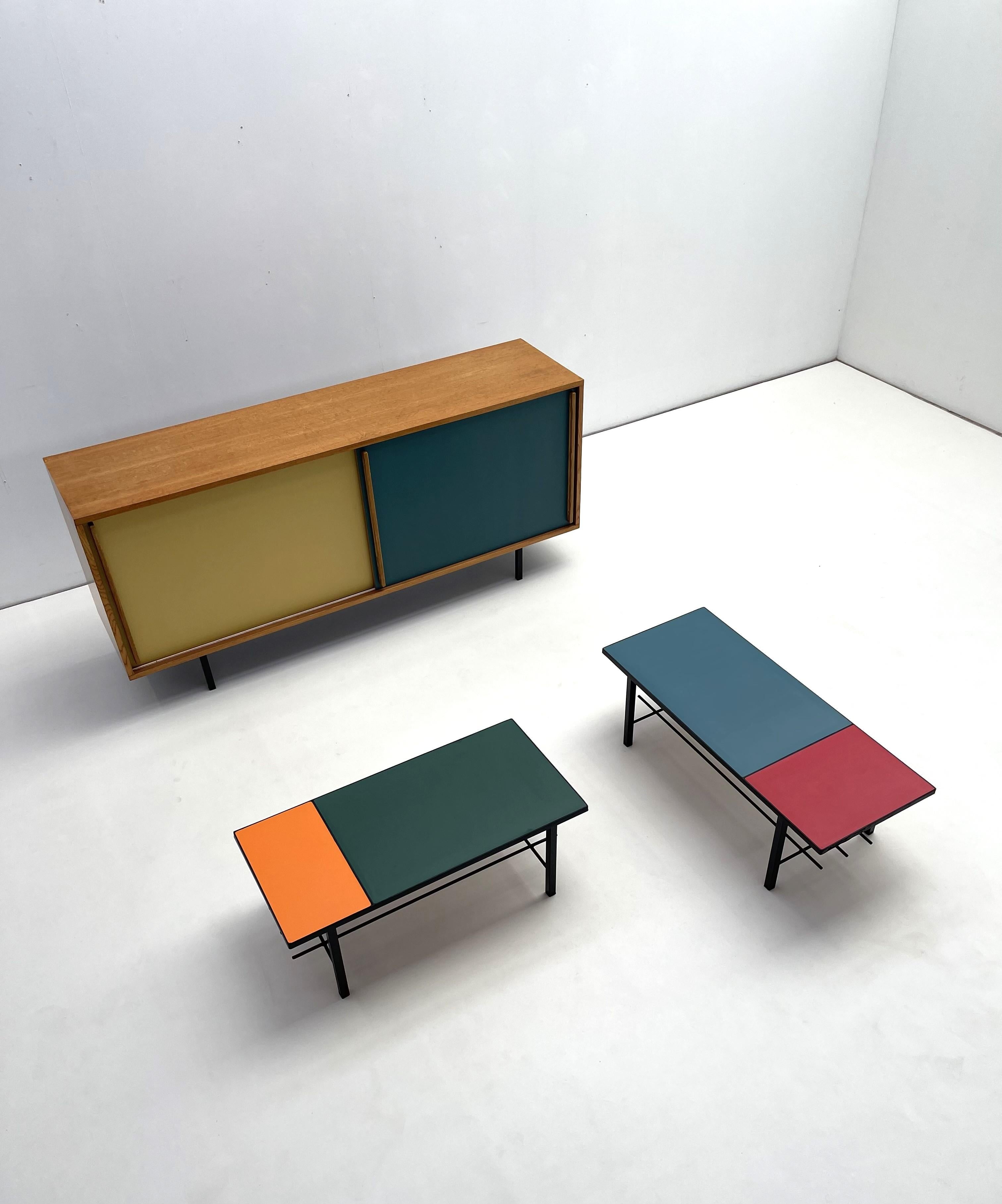 Mid-Century Modern Pair of customized Formica coffee tables (2 sizes) For Sale