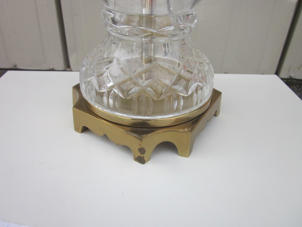 Unknown Pair of Cut Crystal and Brass Lamps For Sale