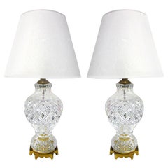 Pair of Cut Crystal and Brass Lamps