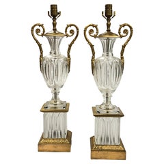 Pair of Cut Crystal and Bronze Baccarat Style Lamps