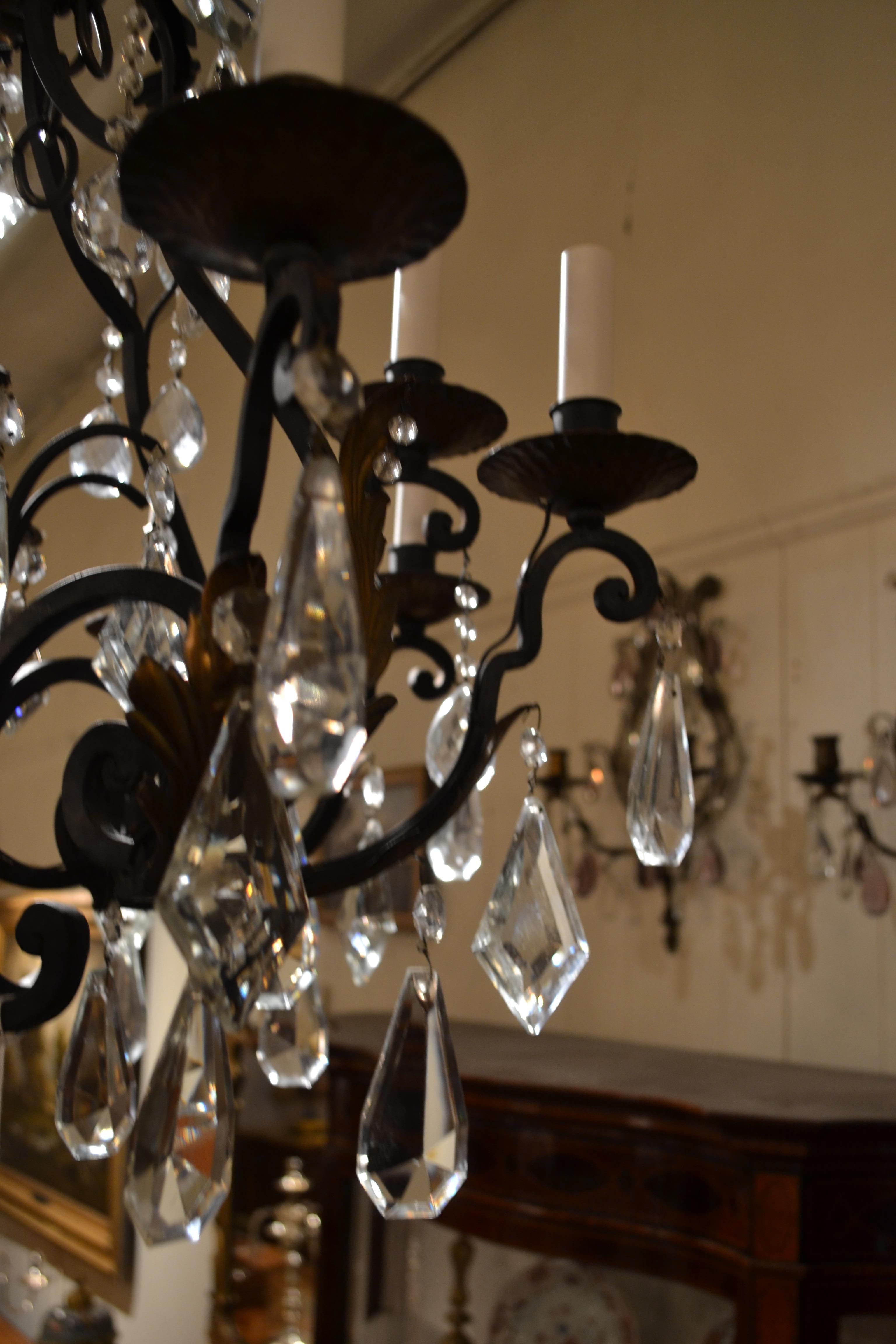 English Pair of Cut Crystal and Iron Chandeliers