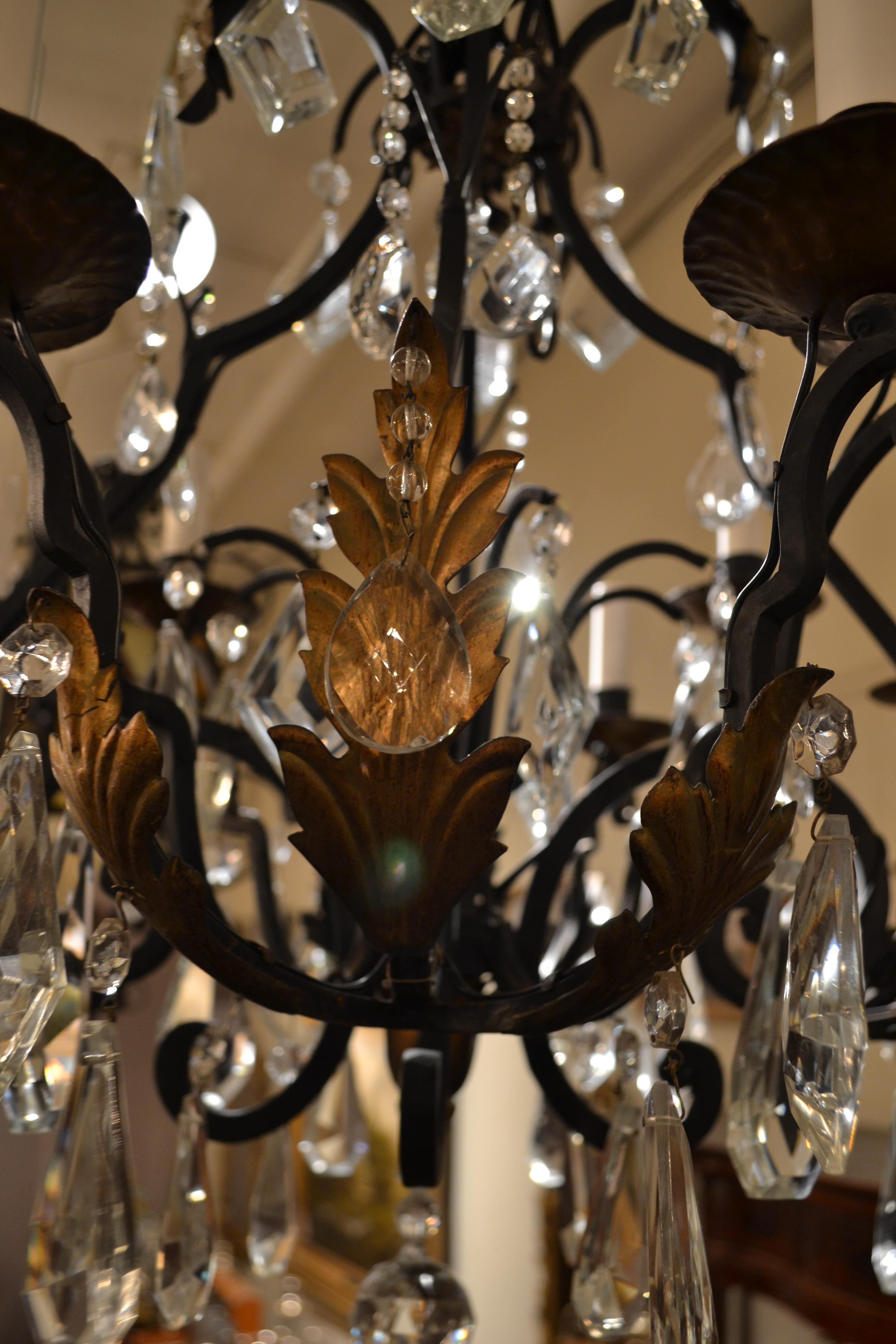 Pair of Cut Crystal and Iron Chandeliers In Good Condition In New Orleans, LA