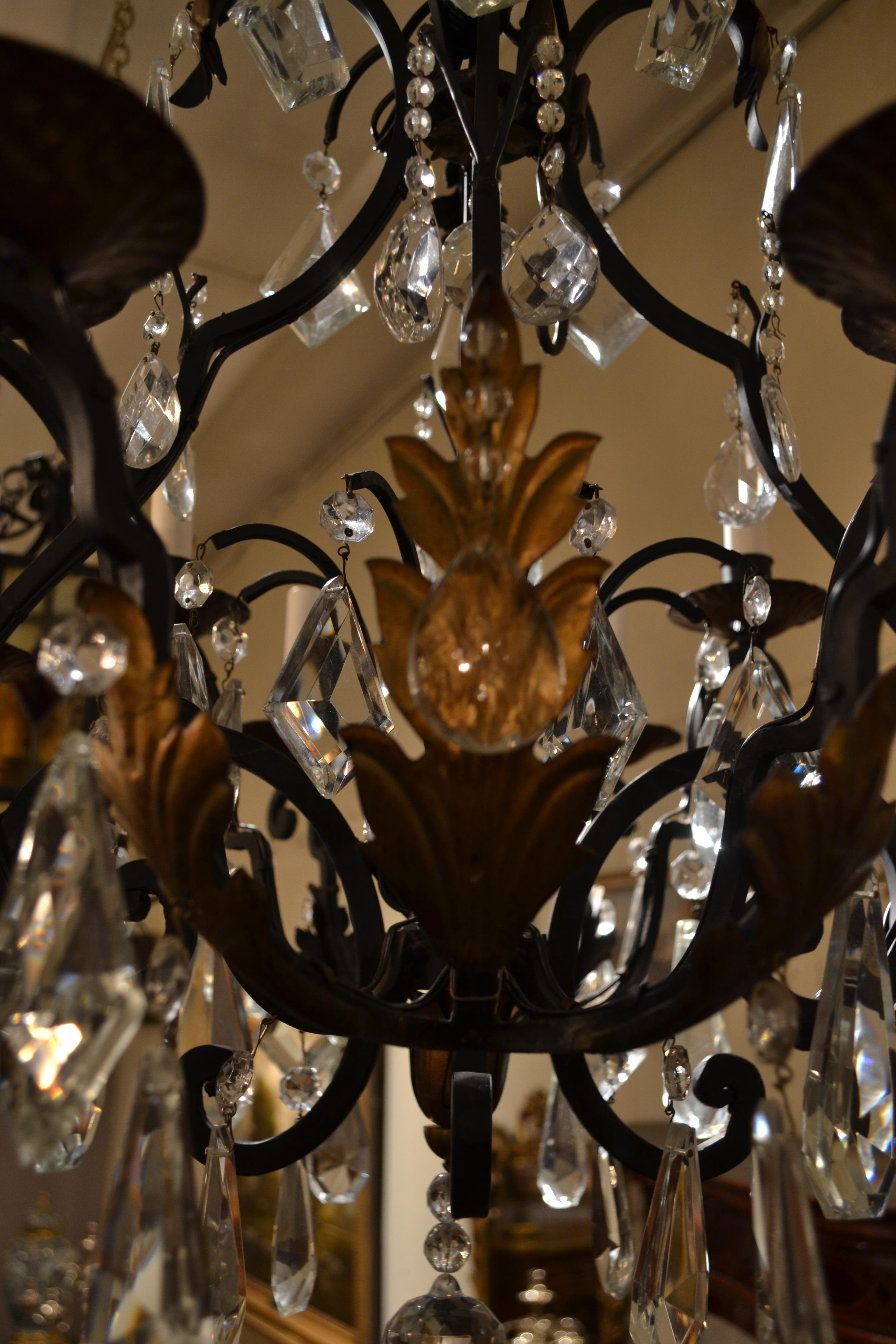 20th Century Pair of Cut Crystal and Iron Chandeliers