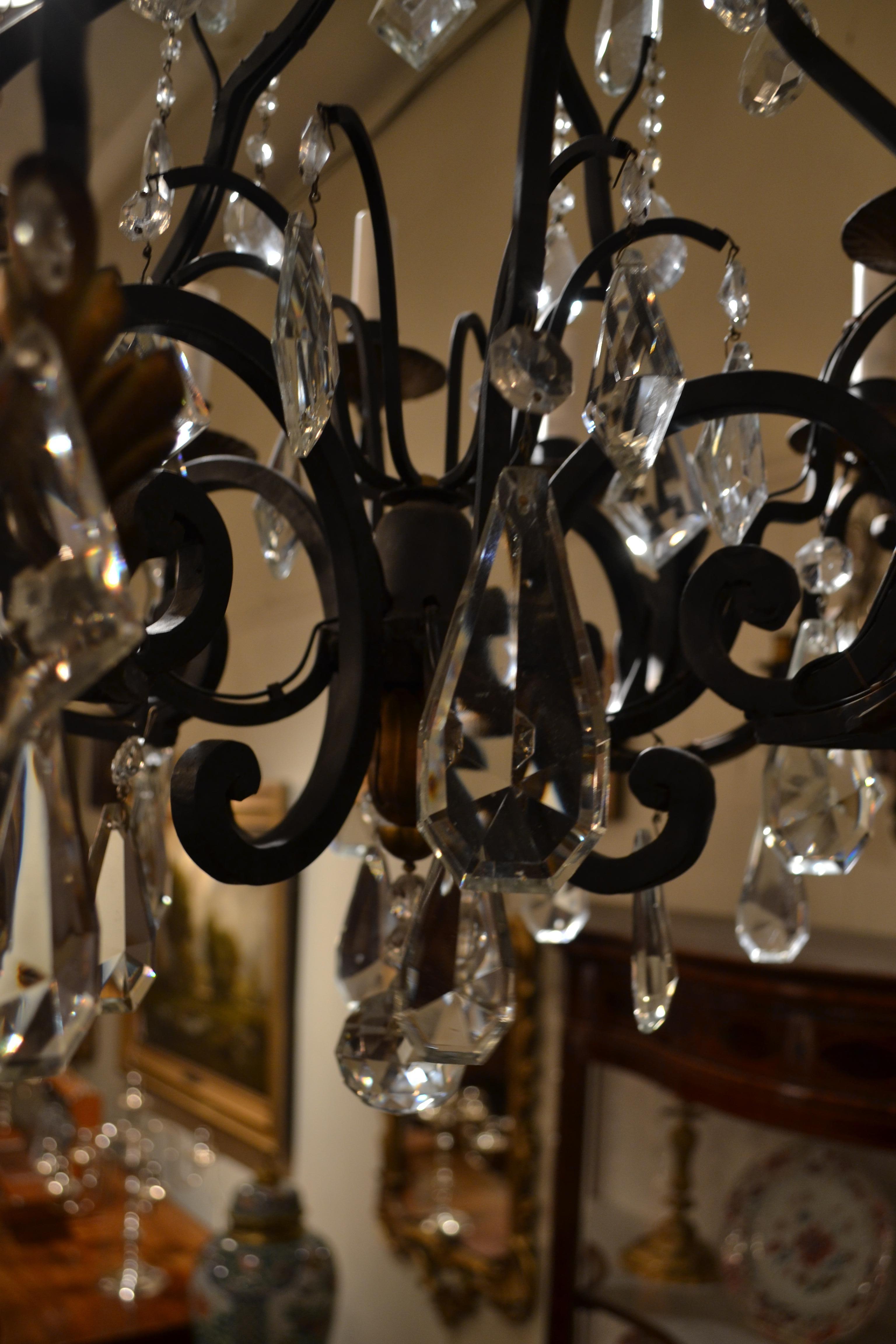 Pair of Cut Crystal and Iron Chandeliers 1