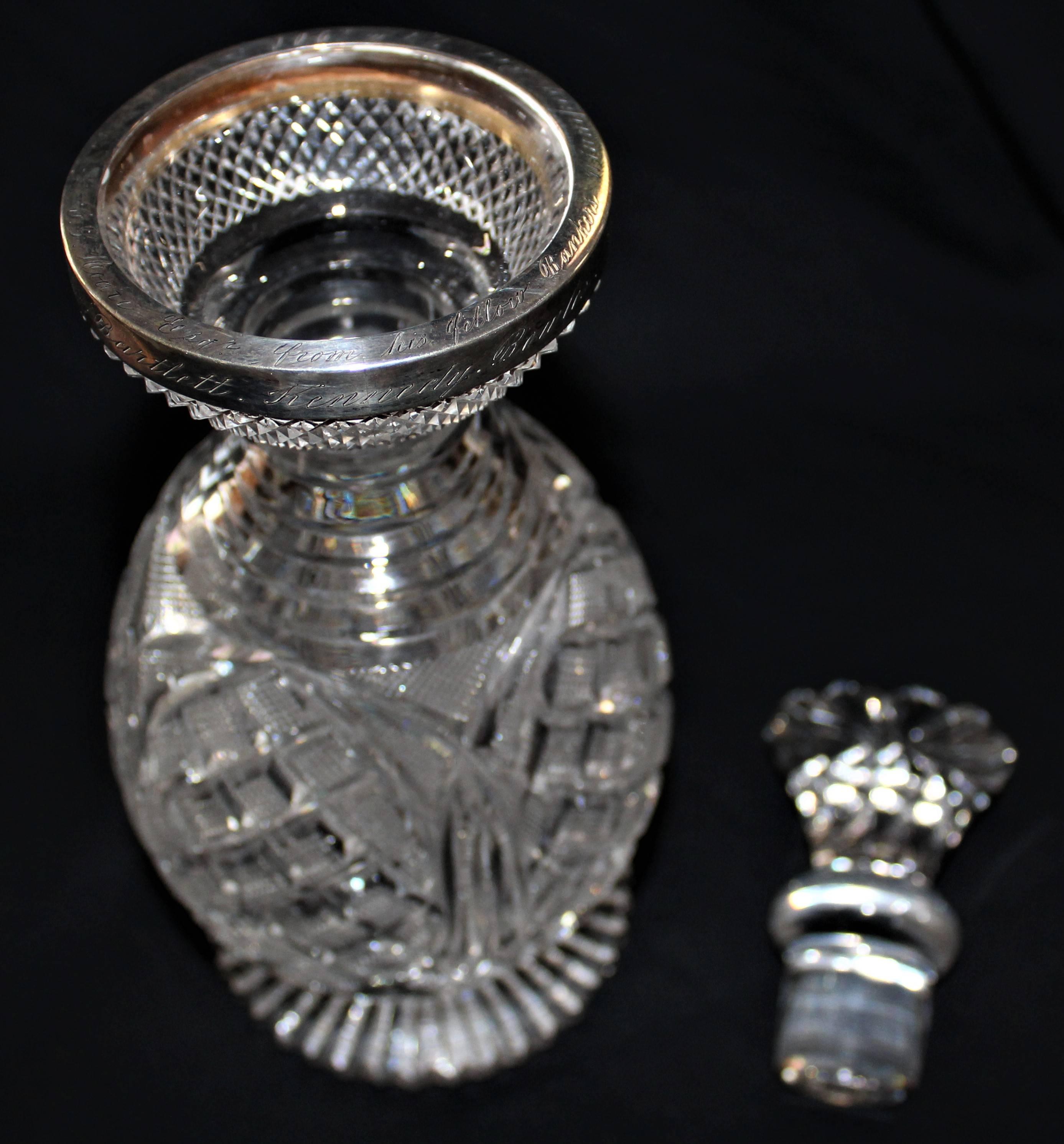 Pair of Cut Crystal and Sterling Silver Decanters, 1900, Birmingham England 2