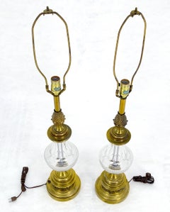 Pair of Cut Crystal & Brass Vase Shape Table Lamps c1970s